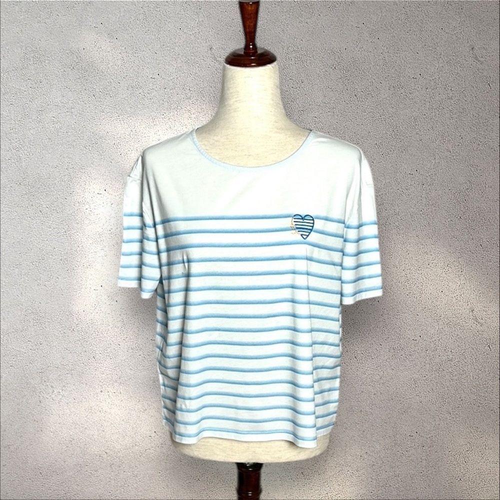 Saint James Sailor Shirt Top Tee White Blue Embroidered Logo Boxy Style US 6